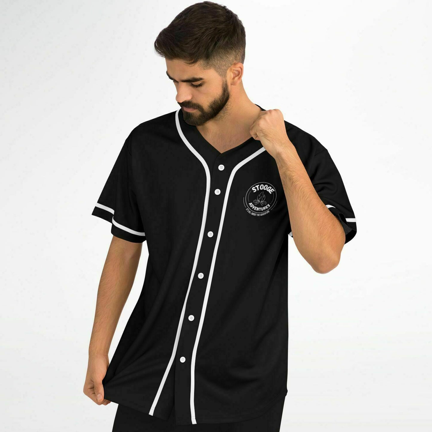 Stooge Adventures Baseball Jersey Black with White Trim