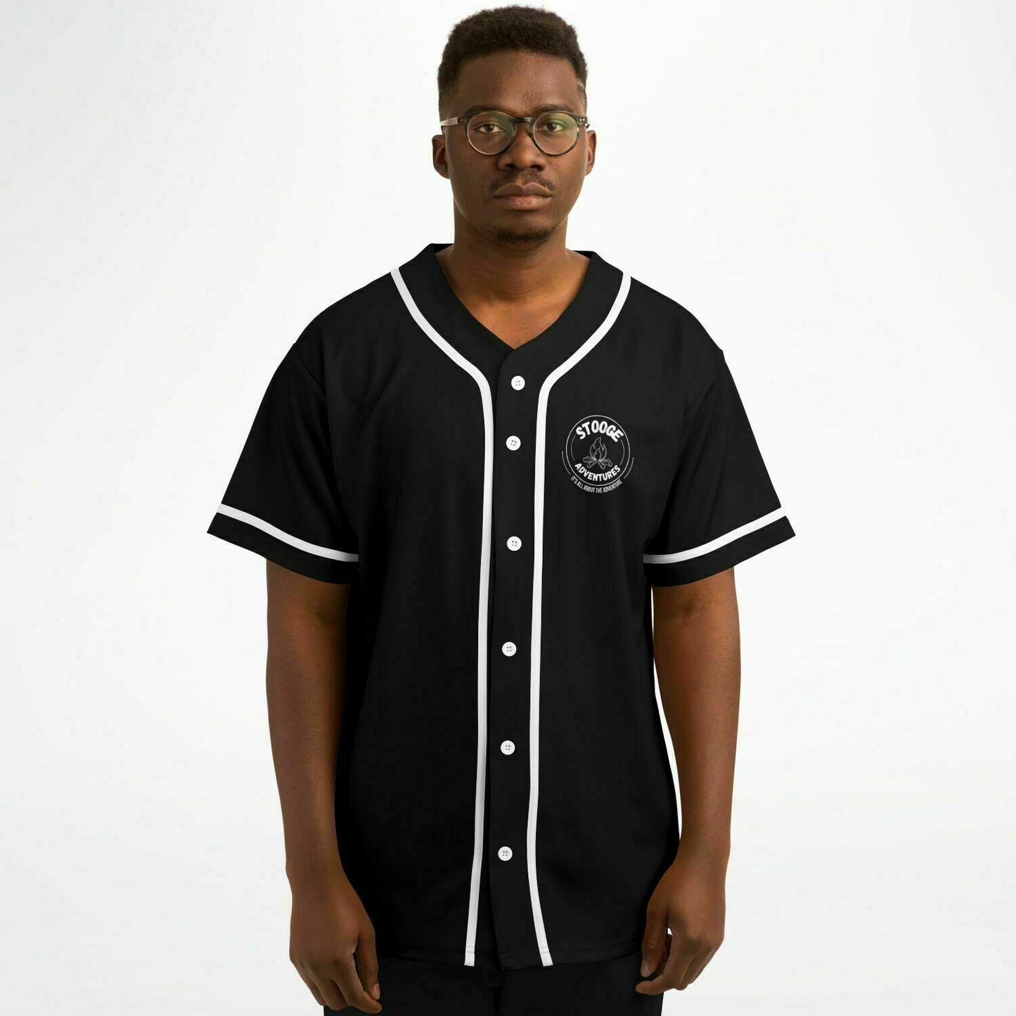 Stooge Adventures Baseball Jersey Black with White Trim